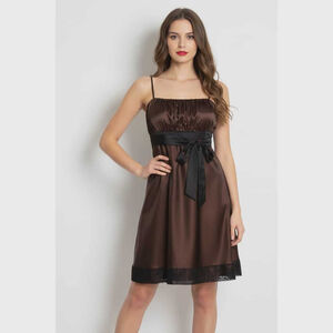 Maria Bianca Nero Brown Silk Black Lace 90’s Y2K Prom Formal A-Line Dress Small